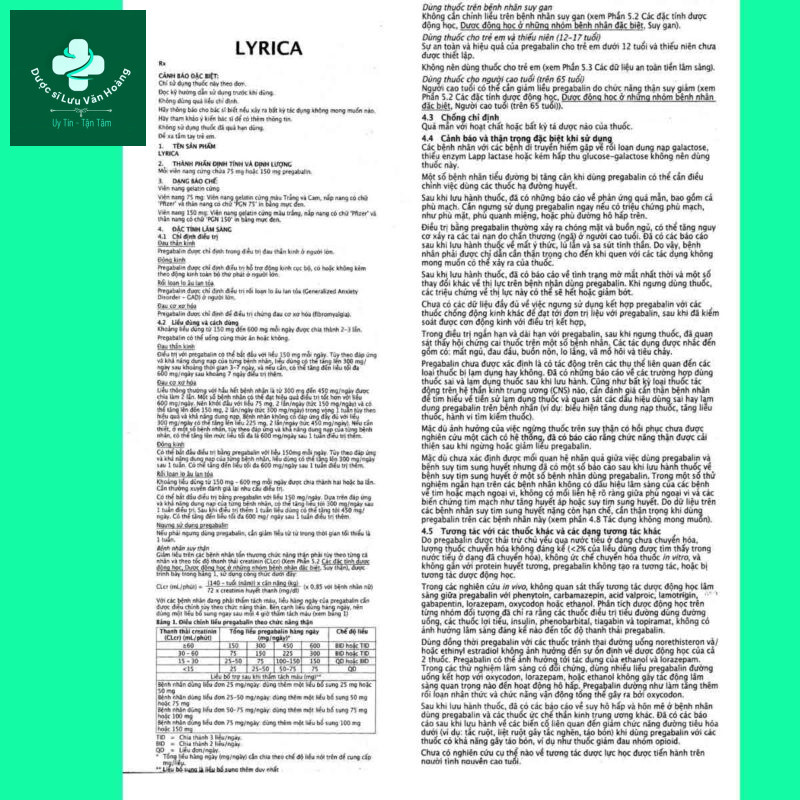 Thuốc Lyrica 75mg: Công dụng, liều dùng và lưu ý tác dụng phụ