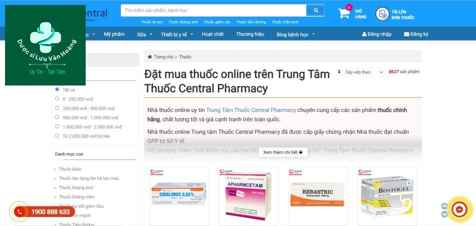 Website của Trung tâm thuốc Central Pharmacy