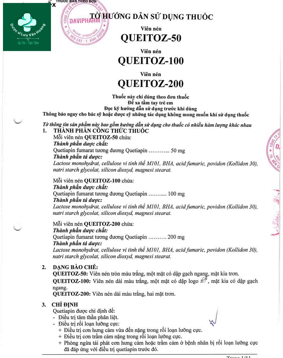 Hướng dẫn sử dụng thuốc Queitoz-200