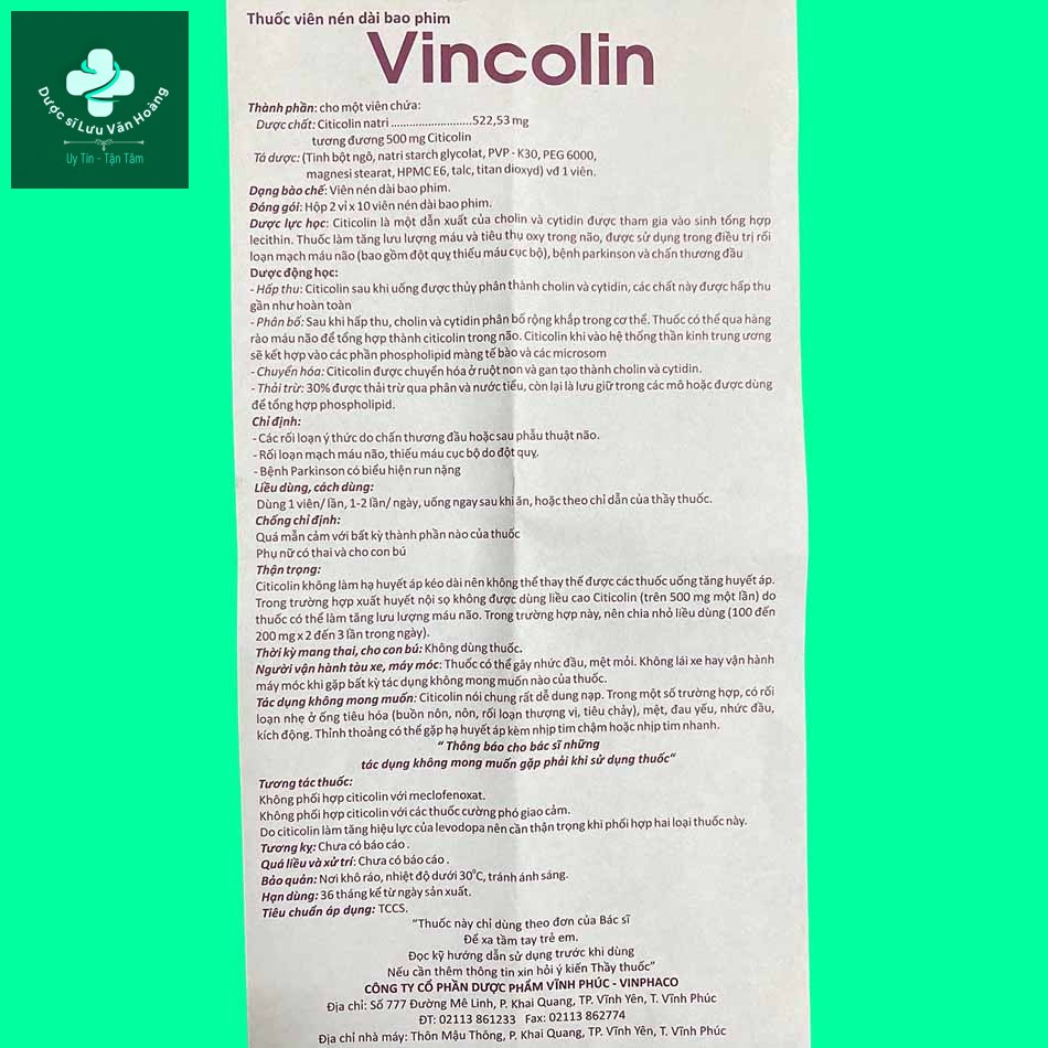 Hướng dẫn sử dụng thuốc Vincolin 500mg dạng viên