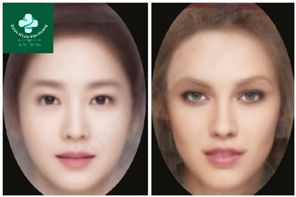 Hình 1.21 So sánh các khuôn mặt tổng hợp hấp dẫn giữa người Da trắng và người Châu Á được tạo ra từ 10 khuôn mặt đầu vào của những người nổi tiếng thuộc từng dân tộc