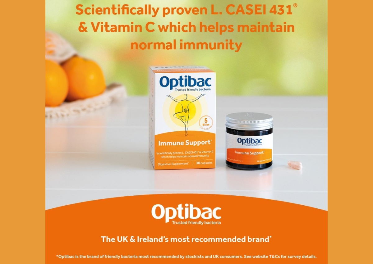 Men vi sinh Optibac Probiotics Immune Support với sự kết hợp độc đáo giữa chủng lợi khuẩn Lactobacillus paracasei CASEI 431® và Vitamin C