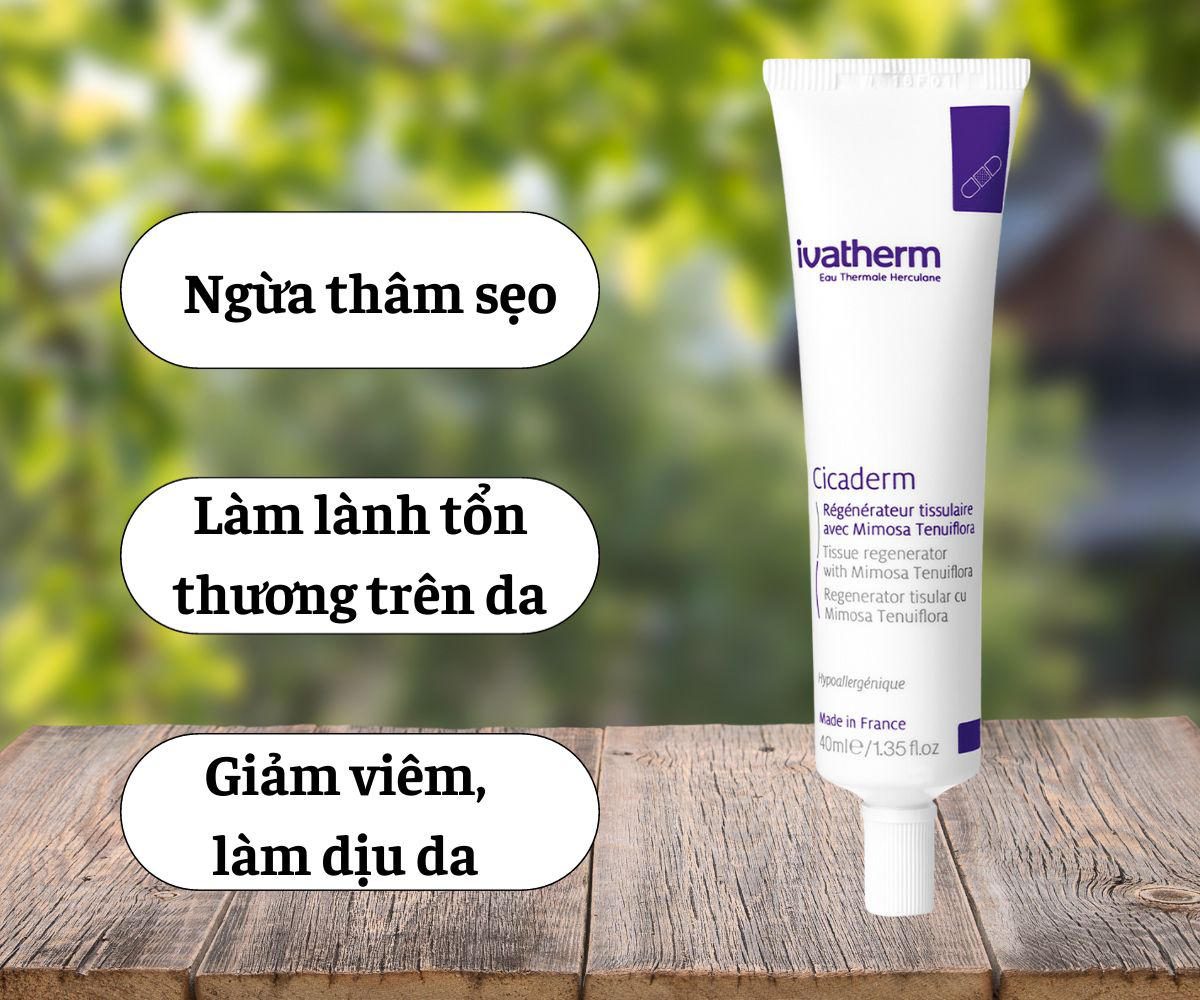 Thuốc Ivatherm Cicaderm Cream 40ml giúp ngừa thâm sẹo trên da
