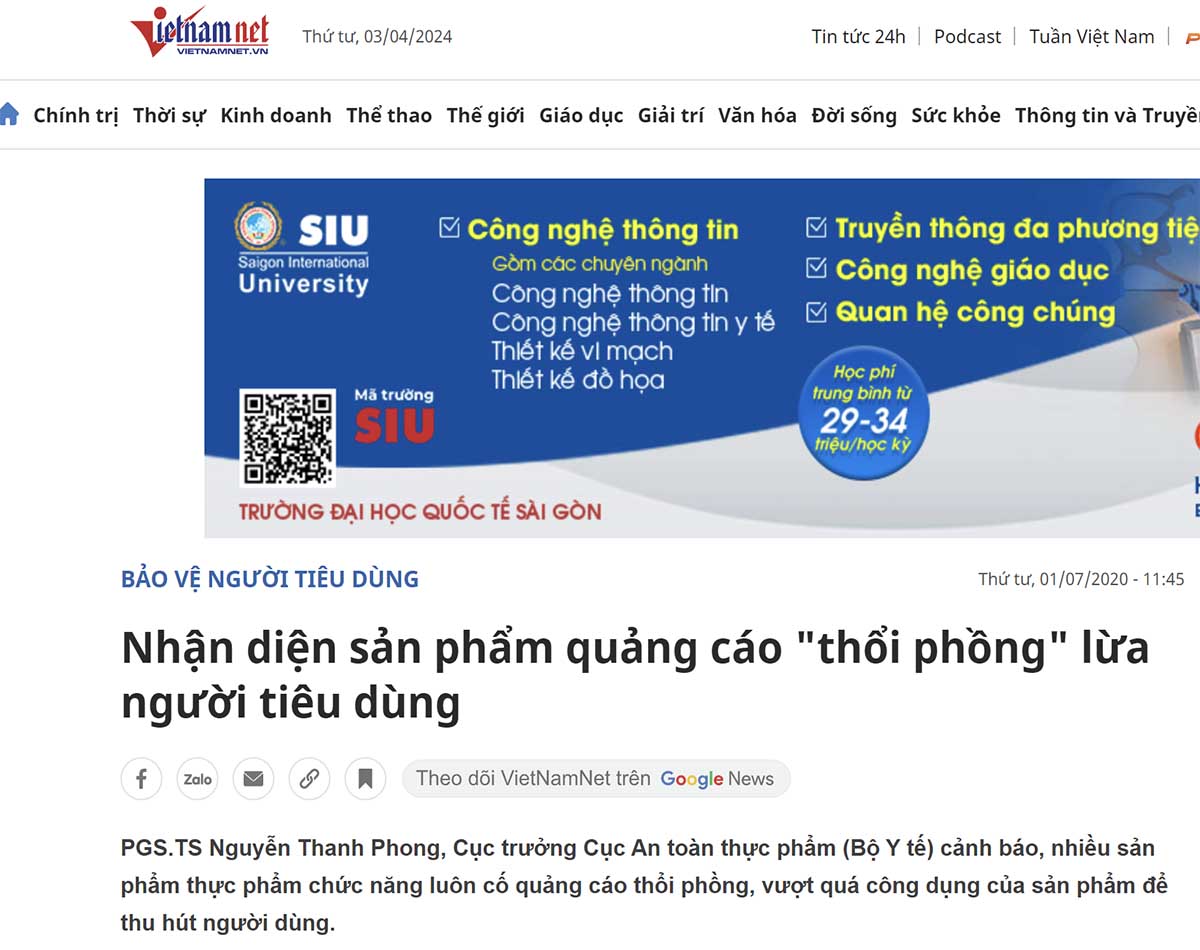 Báo vietnamnet đưa thông tin về các sản phẩm thổi phồng công dụng