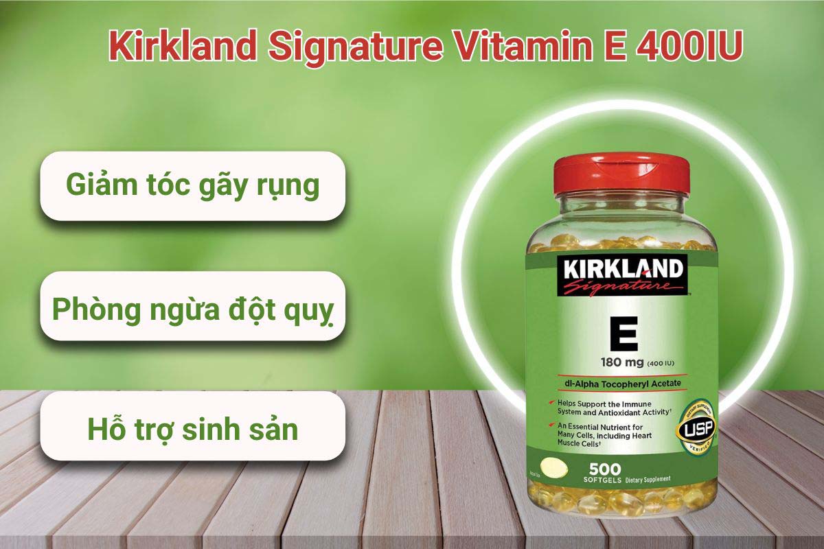 Viên uống Kirkland Signature Vitamin E 400IU nắp đỏ hộp 500 viên của Mỹ