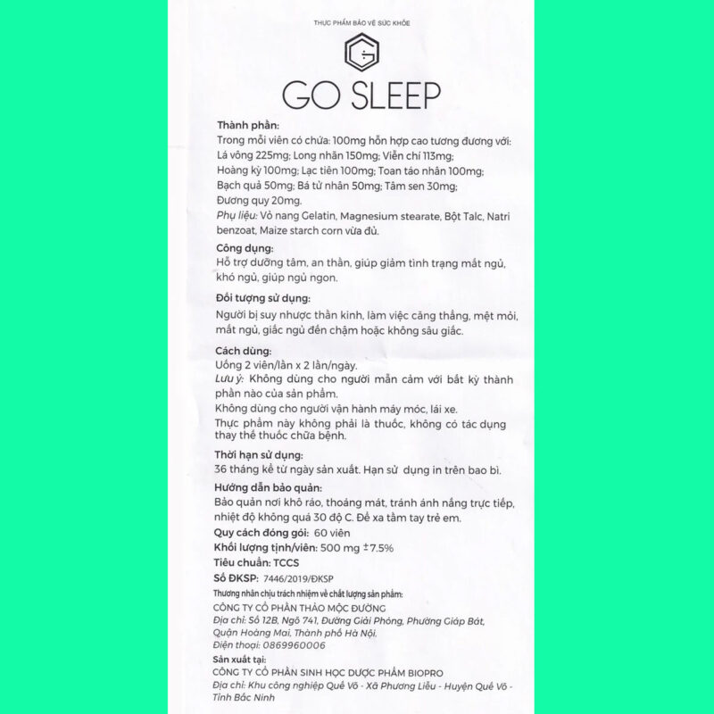 Go Sleep: Giúp bổ thần kinh, an thần và tăng cường trí nhớ - Dược sĩ ...