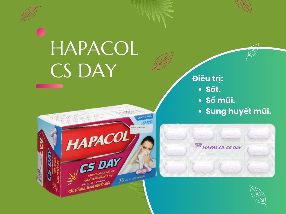 Hapacol CS Day điều trị sốt, sổ mũi, sung huyết mũi