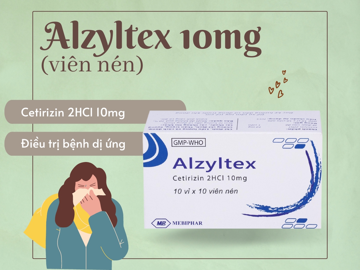 Thuốc Alzyltex 10mg (viên nén) điều trị mày đay, viêm mũi dị ứng