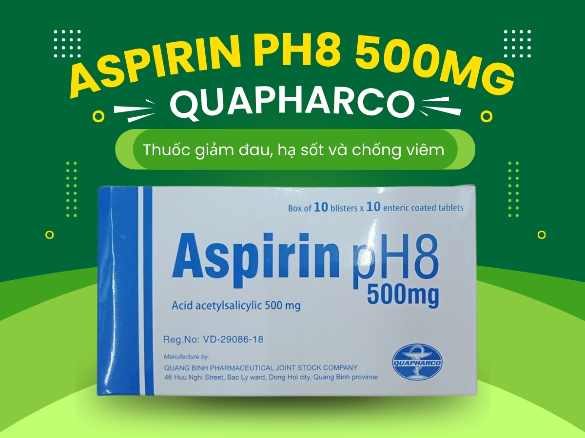 Thuốc Aspirin pH8 500mg Quapharco giúp giảm đau, hạ sốt và chống viêm