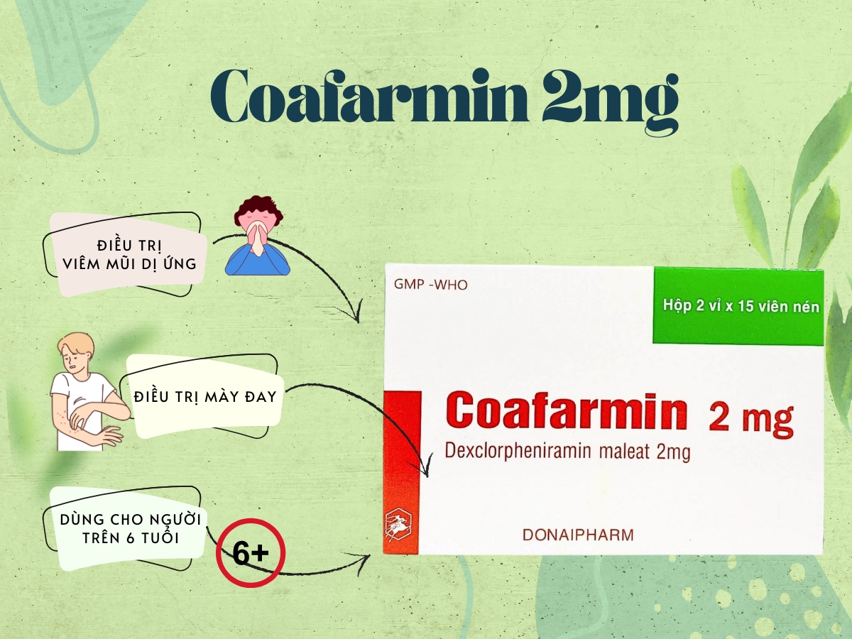 Thuốc Coafarmin 2mg điều trị bệnh viêm mũi dị ứng, mày đay