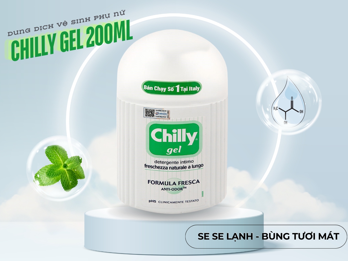 Dung dịch vệ sinh phụ nữ Chilly Gel 200ml làm sạch dịu nhẹ, ngăn mùi hôi