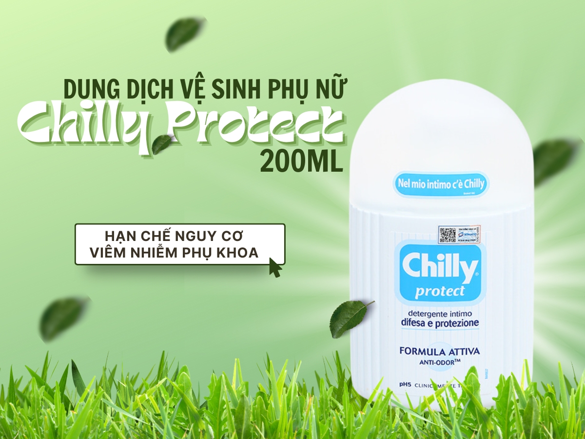 Dung dịch vệ sinh phụ nữ Chilly Protect 200ml giúp kháng khuẩn, ngăn ngừa viêm nhiễm