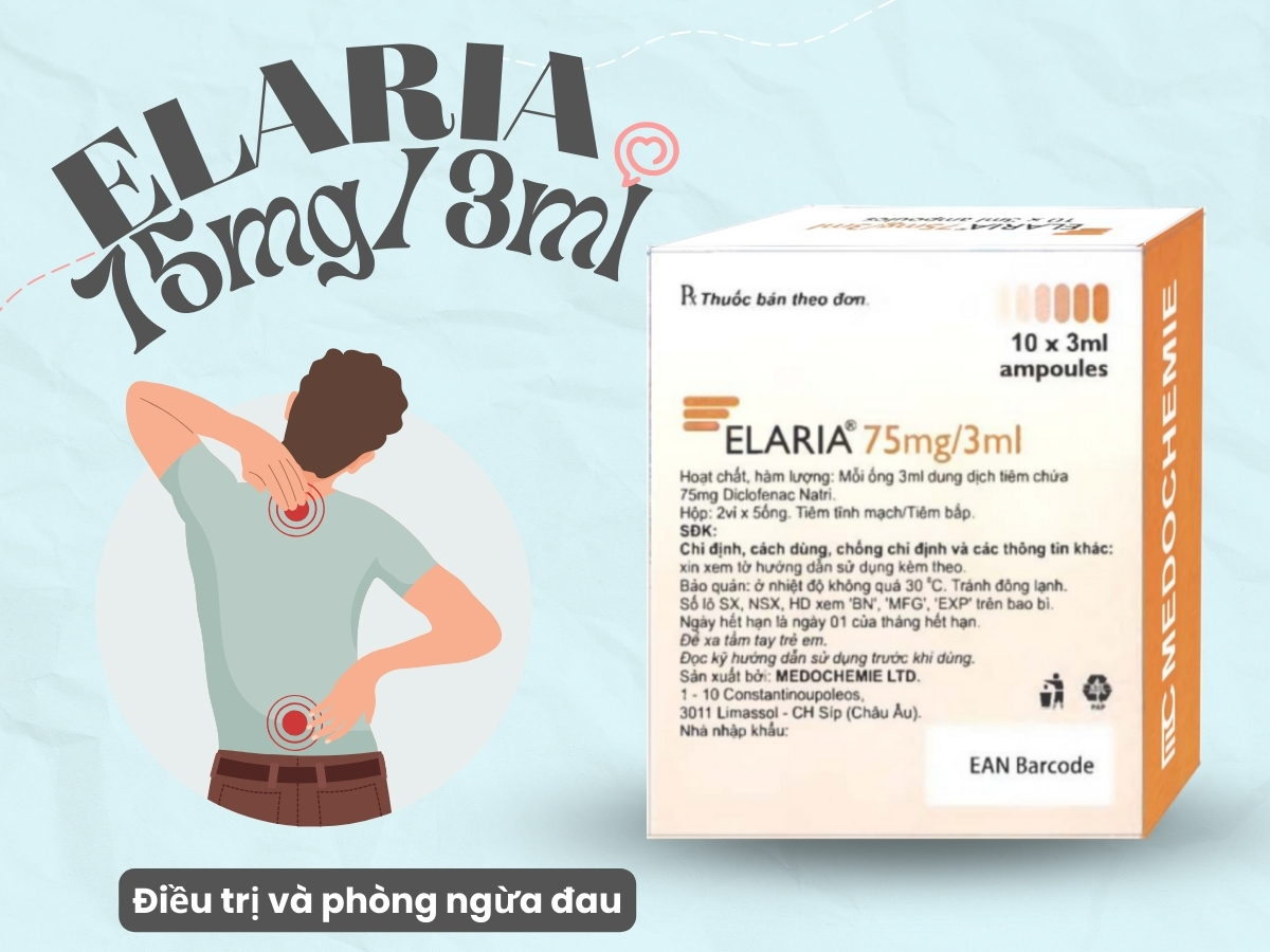 Thuốc Elaria 75mg/3ml điều trị và phòng ngừa cơn đau