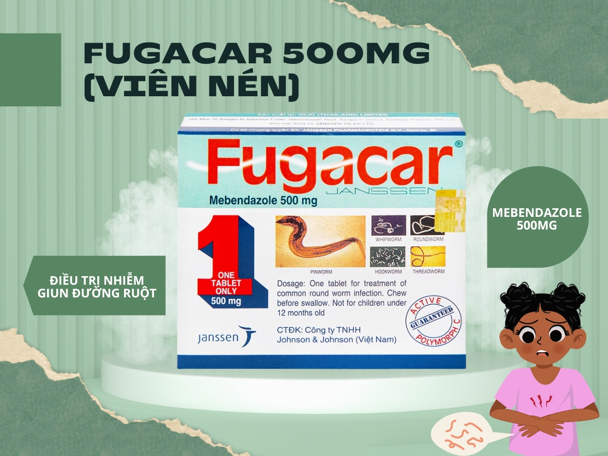 Thuốc Fugacar 500mg (viên nén) điều trị nhiễm giun đường ruột
