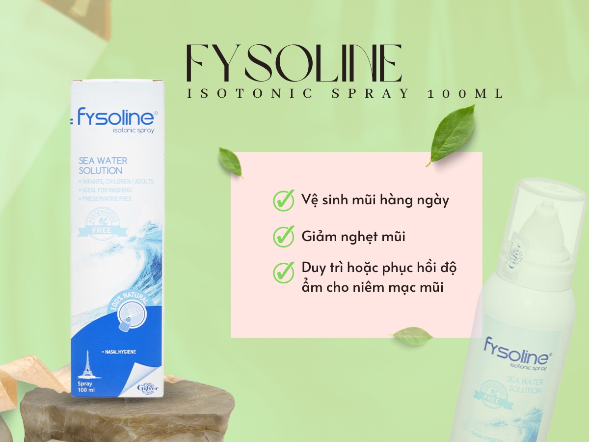 Fysoline Isotonic Spray 100ml giúp làm sạch và cung cấp độ ẩm cho mũi