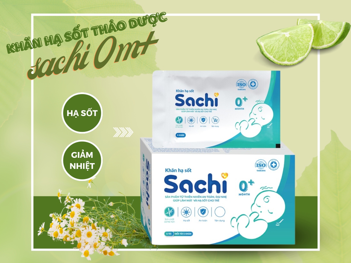 Khăn hạ sốt thảo dược Sachi 0M+ dùng cho trẻ từ 0 tháng tuổi trở lên