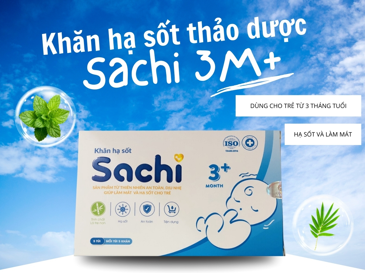 Khăn hạ sốt thảo dược Sachi 3M+ hỗ trợ hạ sốt và hạ nhiệt