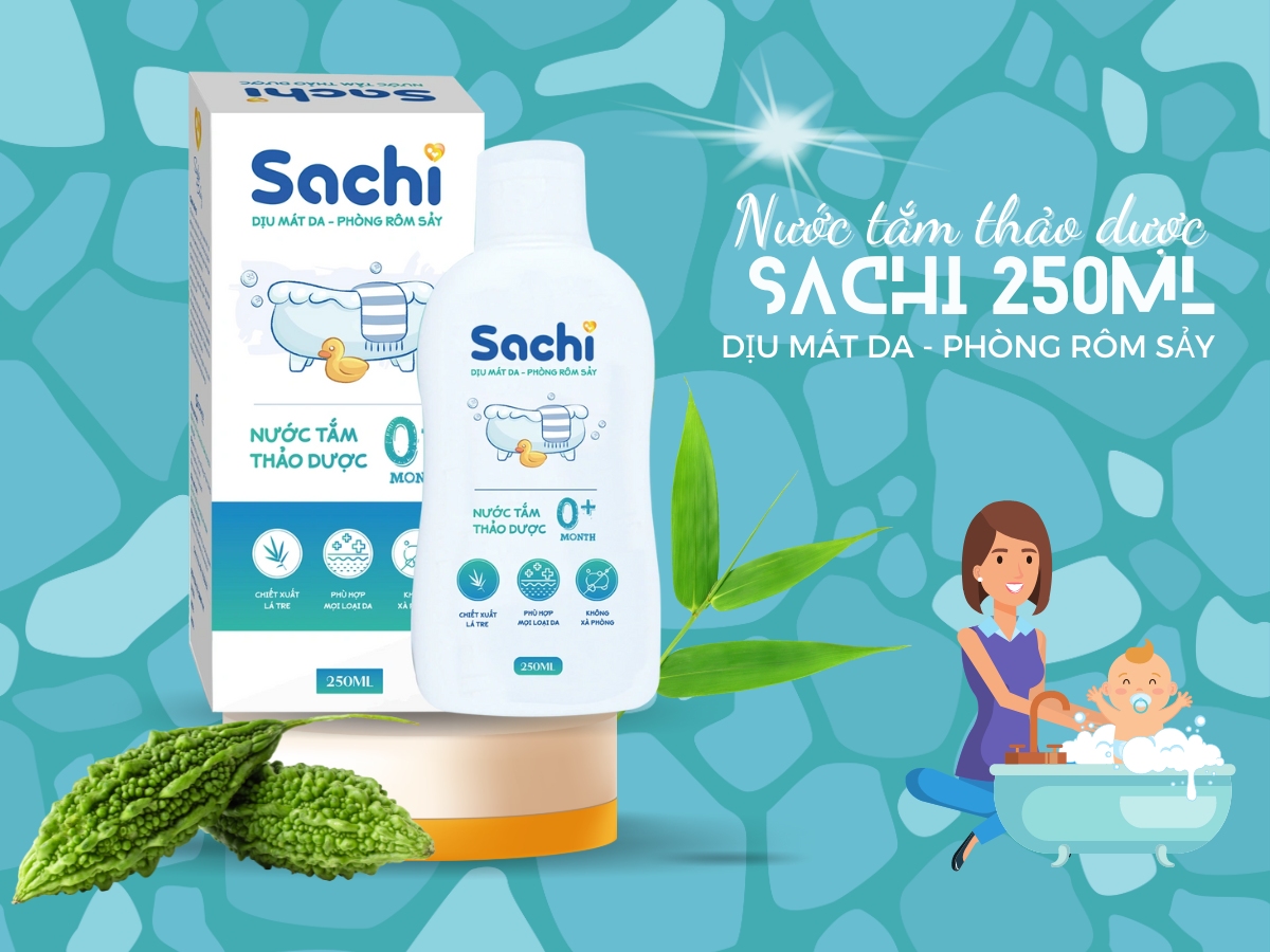Nước tắm thảo dược Sachi 250ml giúp làm dịu mát da và bảo vệ da cho trẻ
