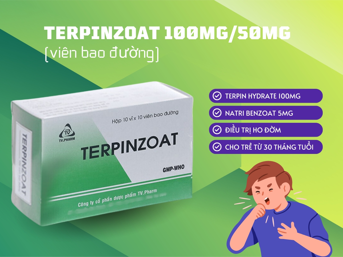 Terpinzoat 100mg/50mg (viên bao đường) điều trị ho đờm