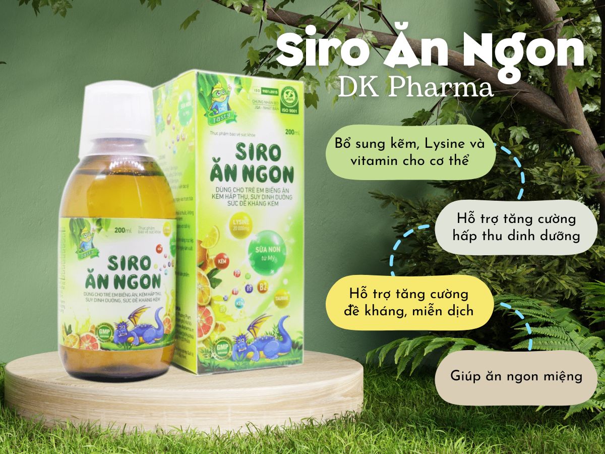 Siro Ăn Ngon DK Pharma hỗ trợ tăng cường hấp thu dưỡng chất, giúp bé ăn ngon, khỏe mạnh