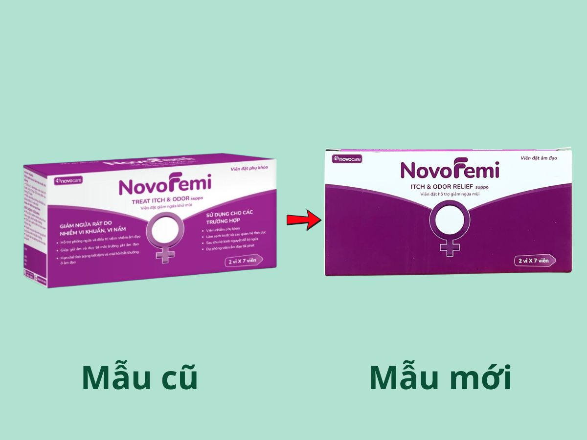 Thay đổi mẫu mã Viên đặt giảm ngứa khử mùi NovoFemi Treat Itch& Odor Suppo