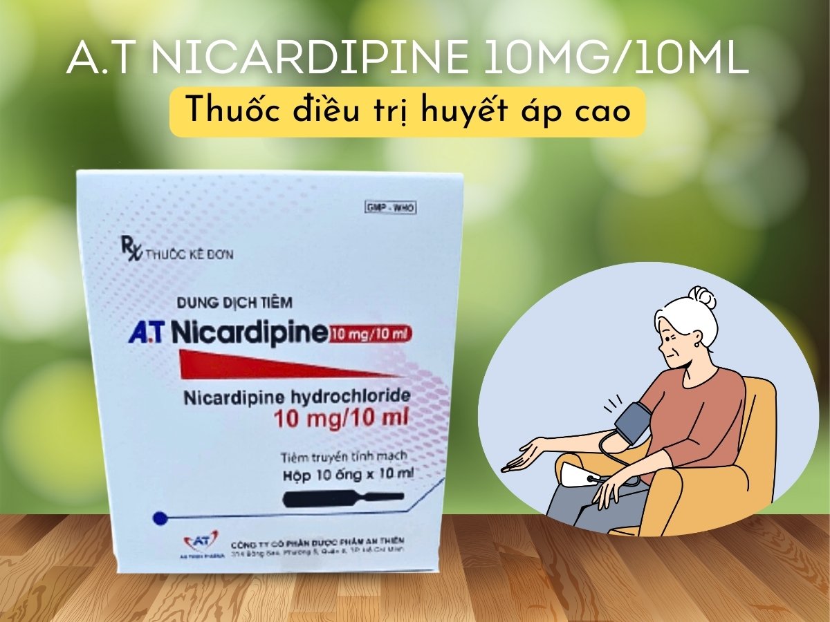 Thuốc A.T Nicardipine 10mg/10ml điều trị huyết áp cao