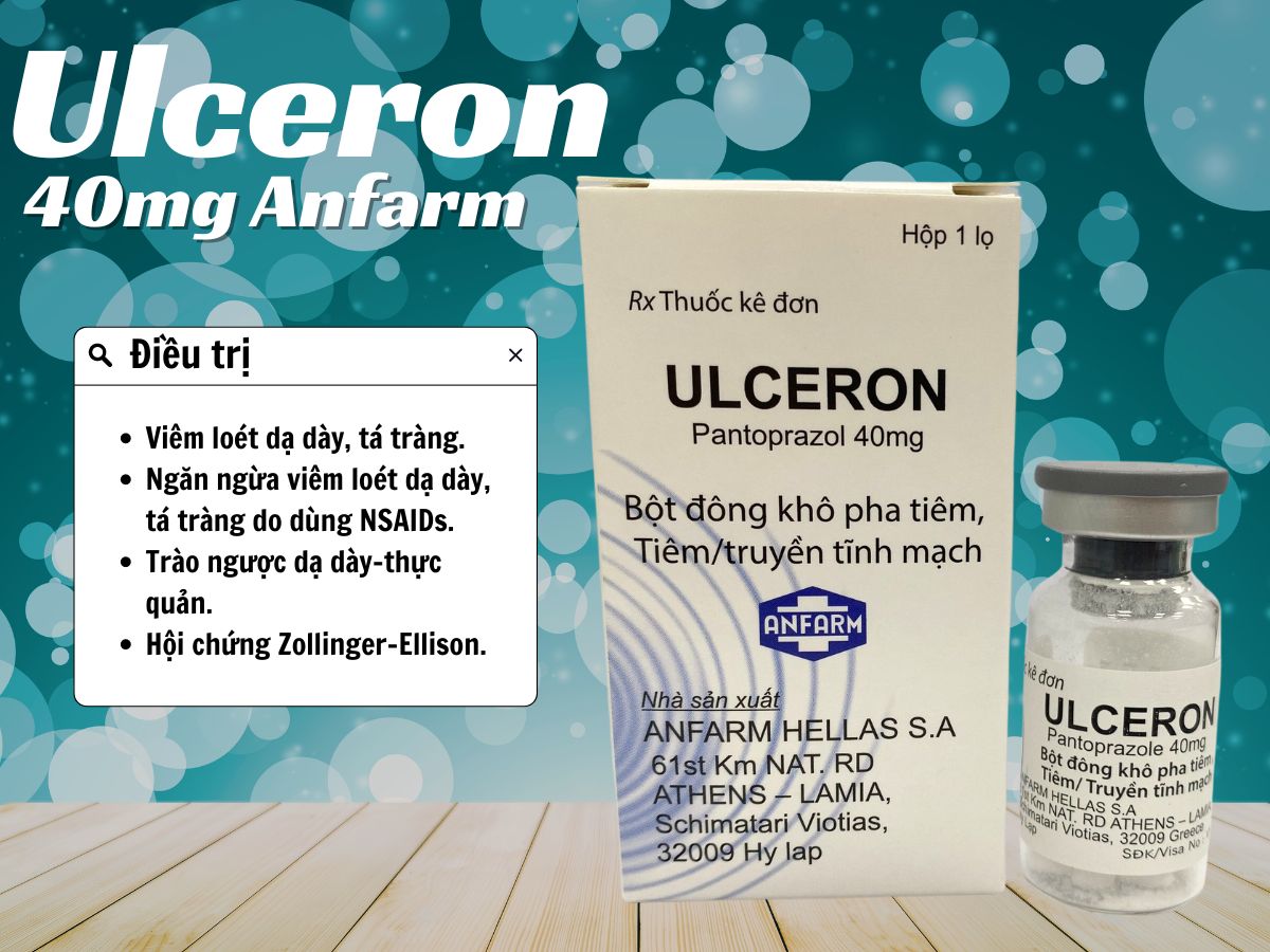 Thuốc Ulceron 40mg Anfarm điều trị trào ngược, viêm loét dạ dày, tá tràng