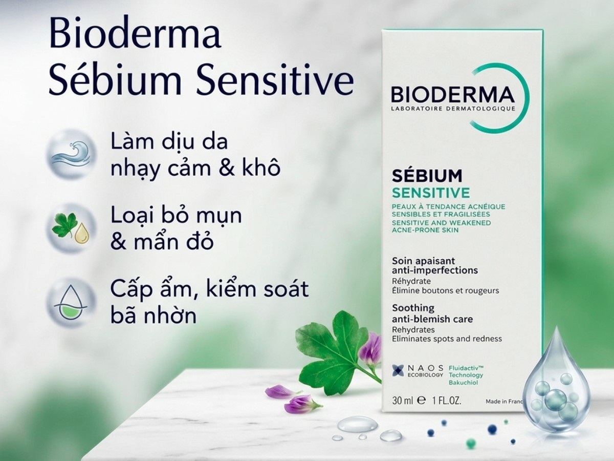 Bioderma Sébium Sensitive 12 Bioderma Sébium Sensitive 30ml có tác dụng làm dịu da, giảm khô căng, mẩn đỏ