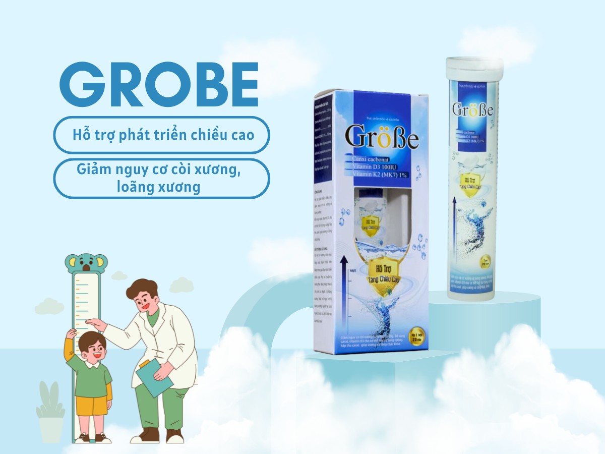 Viên sủi Grobe hỗ trợ tăng chiều cao, ngăn ngừa còi xương ở trẻ em, loãng xương ở người lớn