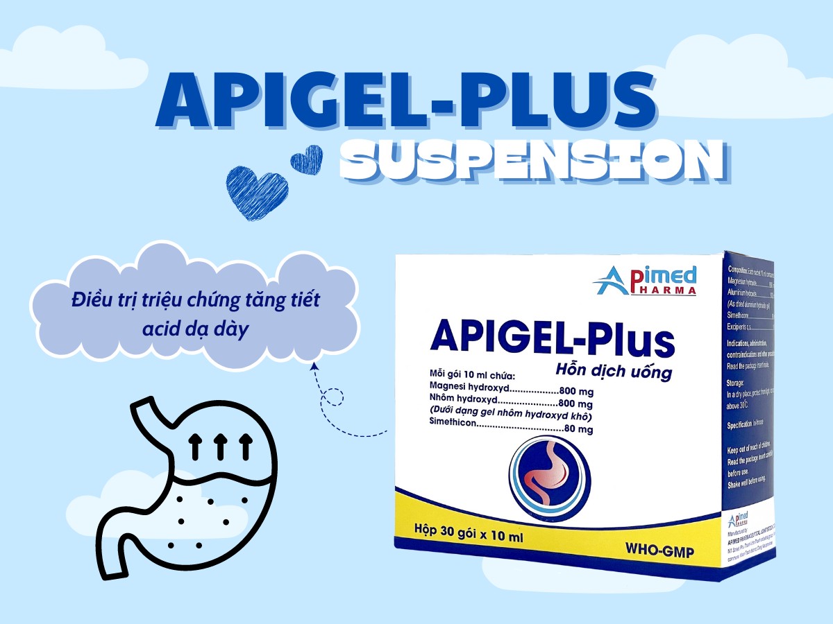 Thuốc Apigel-Plus Suspension điều trị triệu chứng tăng acid dạ dày