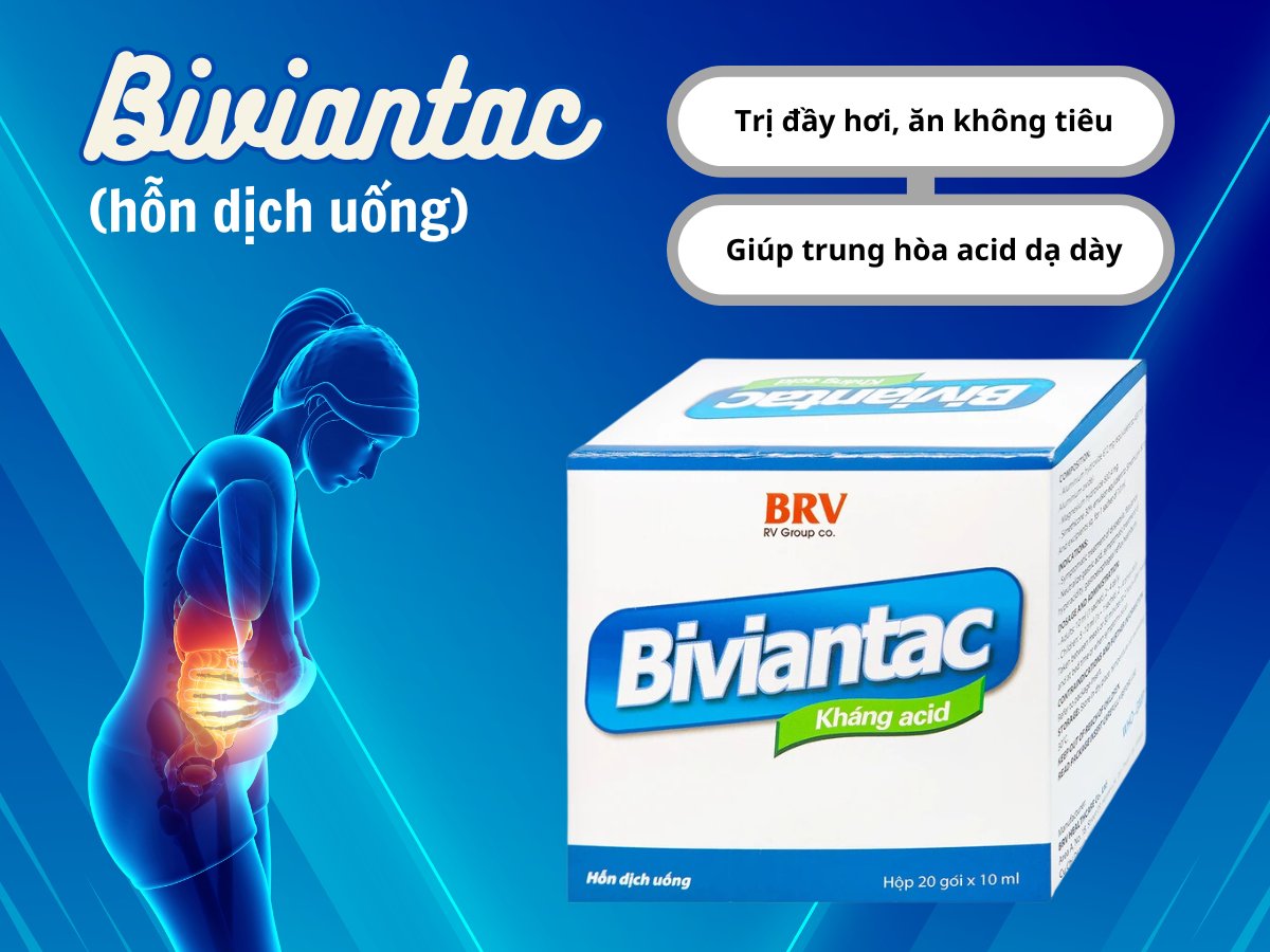 Thuốc Biviantac (hỗn dịch uống) điều trị đầy hơi, ăn không tiêu và trung hòa acid dạ dày