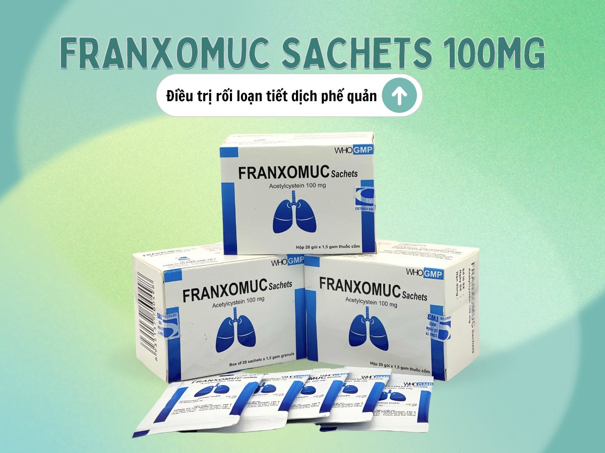 Thuốc Franxomuc Sachets 100mg trị rối loạn tiết dịch phế quản