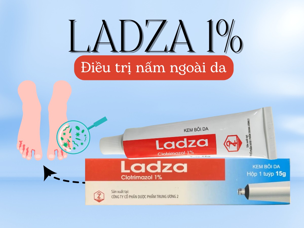 Thuốc Ladza 1% điều trị các bệnh nấm da, nấm kẽ chân, viêm móng,....