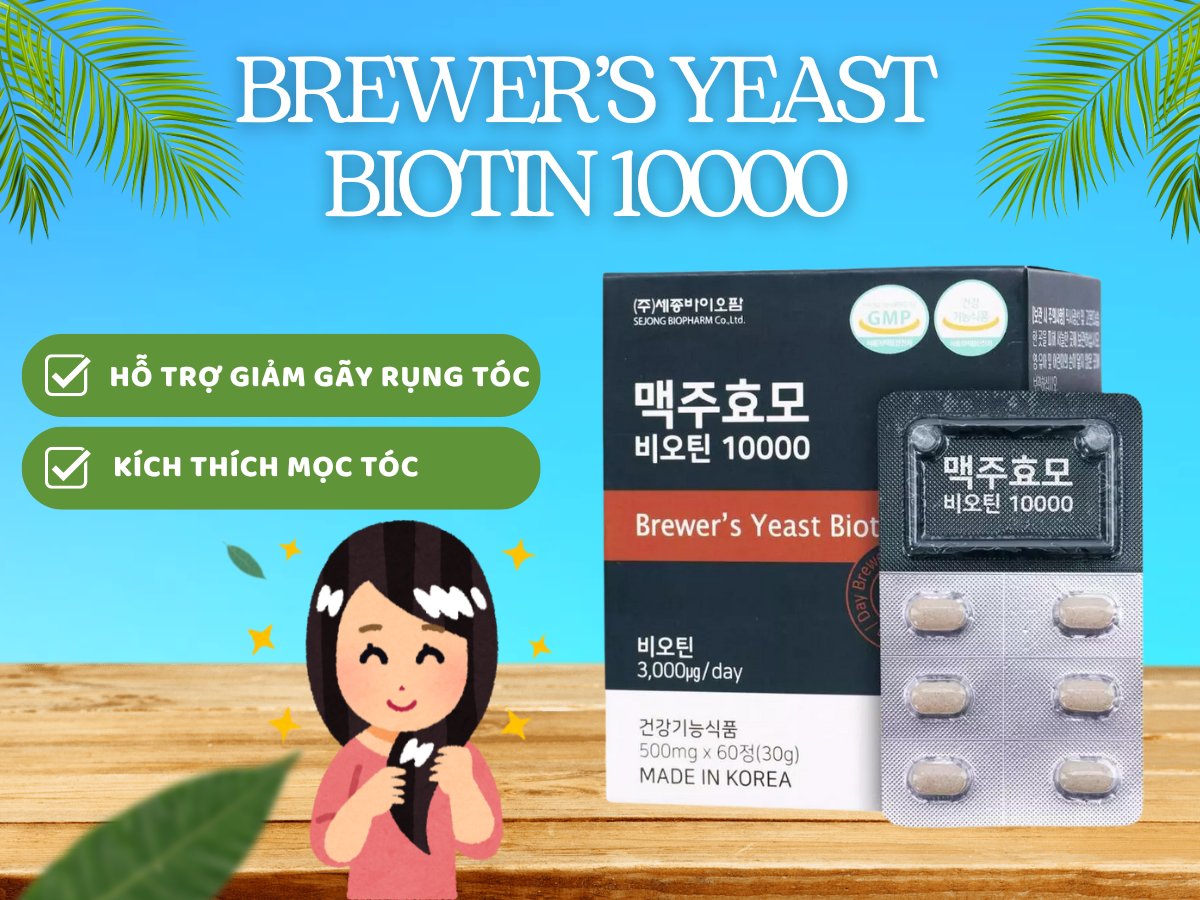 Brewer’s Yeast Biotin 10000 hỗ trợ giảm gãy rụng và kích thích mọc tóc