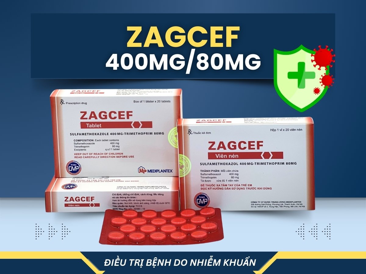 Thuốc Zagcef 400mg/80mg điều trị nhiễm khuẩn hô hấp và tiết niệu