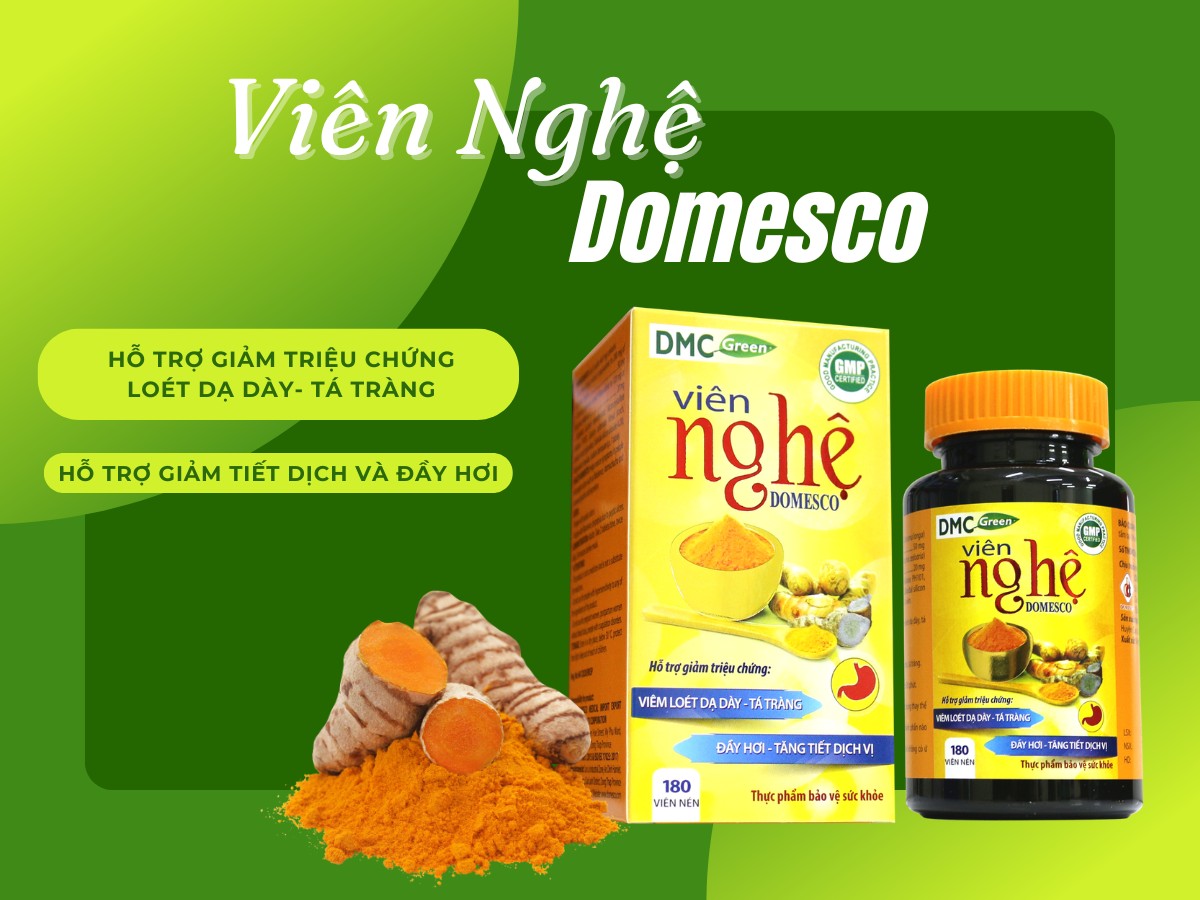 Viên nghệ Domesco hỗ trợ giảm triệu chứng viêm loét dạ dày, tá tràng