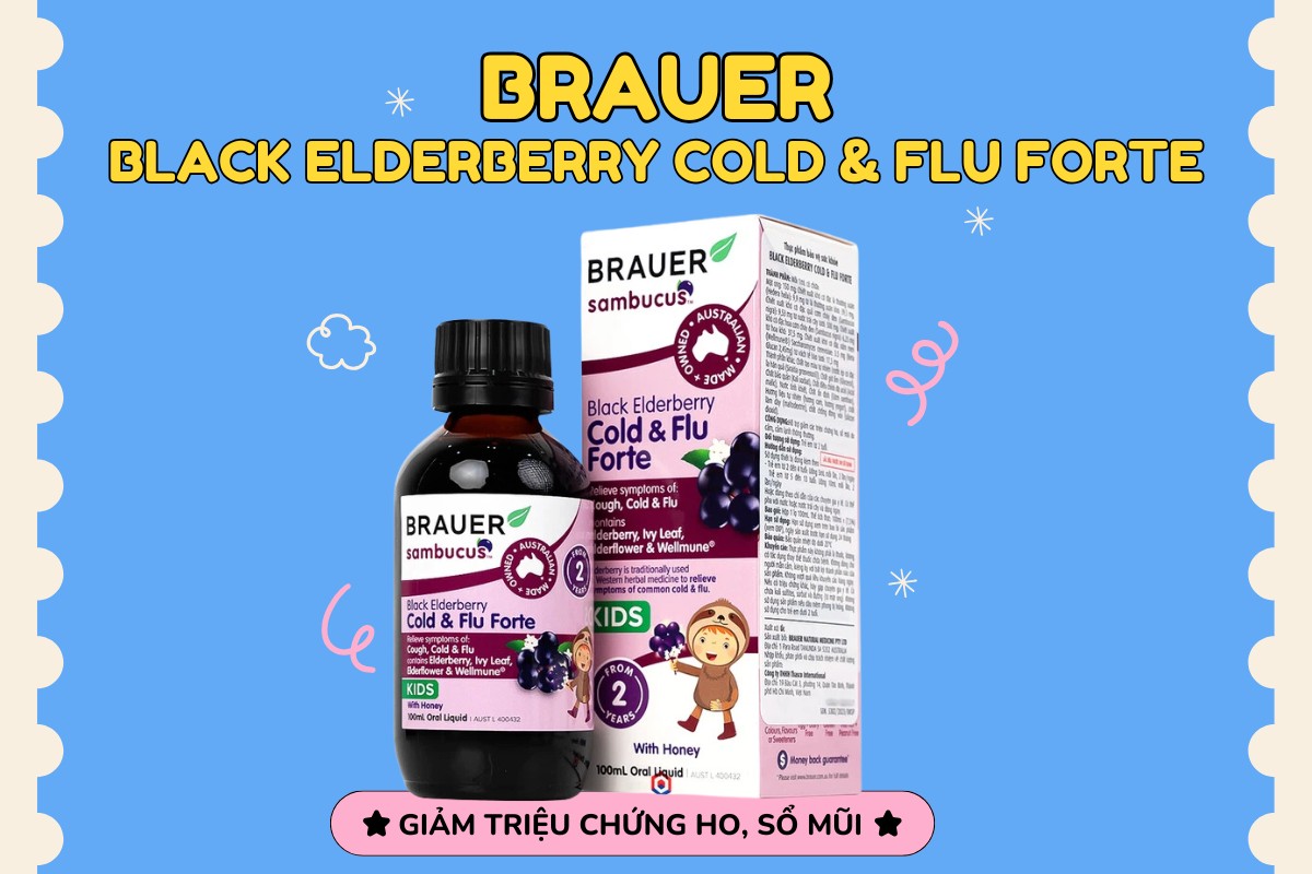 Brauer Black Elderberry Cold & Flu Forte hỗ trợ giảm ho, sổ mũi