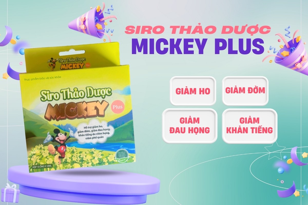 Siro Thảo Dược Mickey Plus hỗ trợ giảm ho, giảm đờm và giảm đau họng