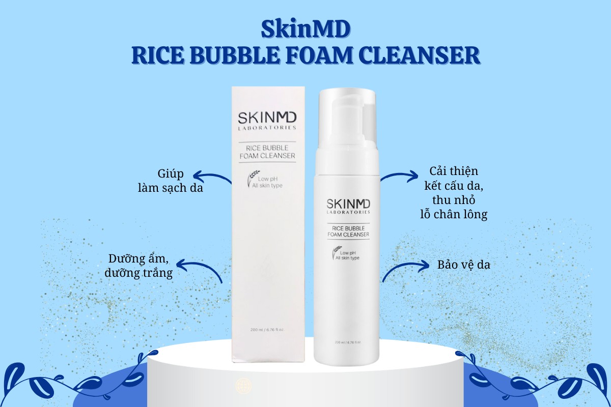 Sữa rửa mặt SkinMD Rice Bubble Foam Cleanser giúp làm sạch, bảo vệ da