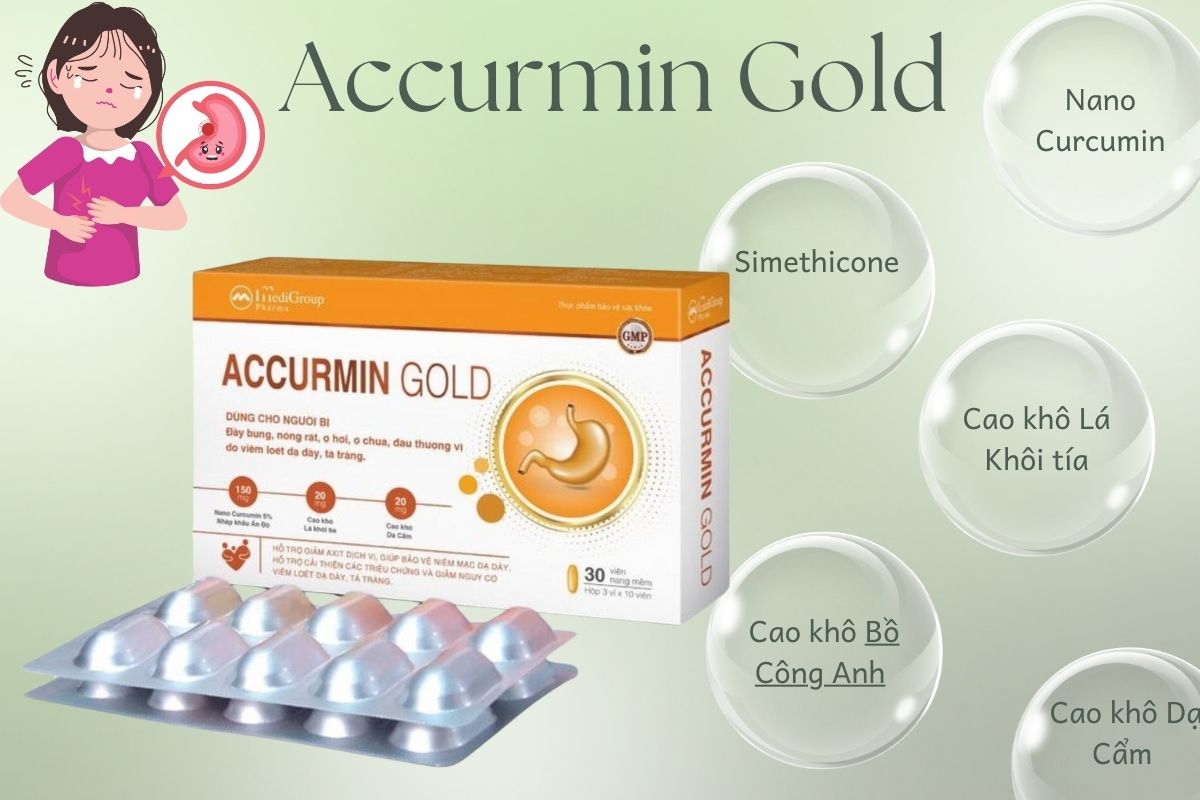 Accurmin Gold là sự kết hợp của nano curcumin, simethicon và các dược liệu