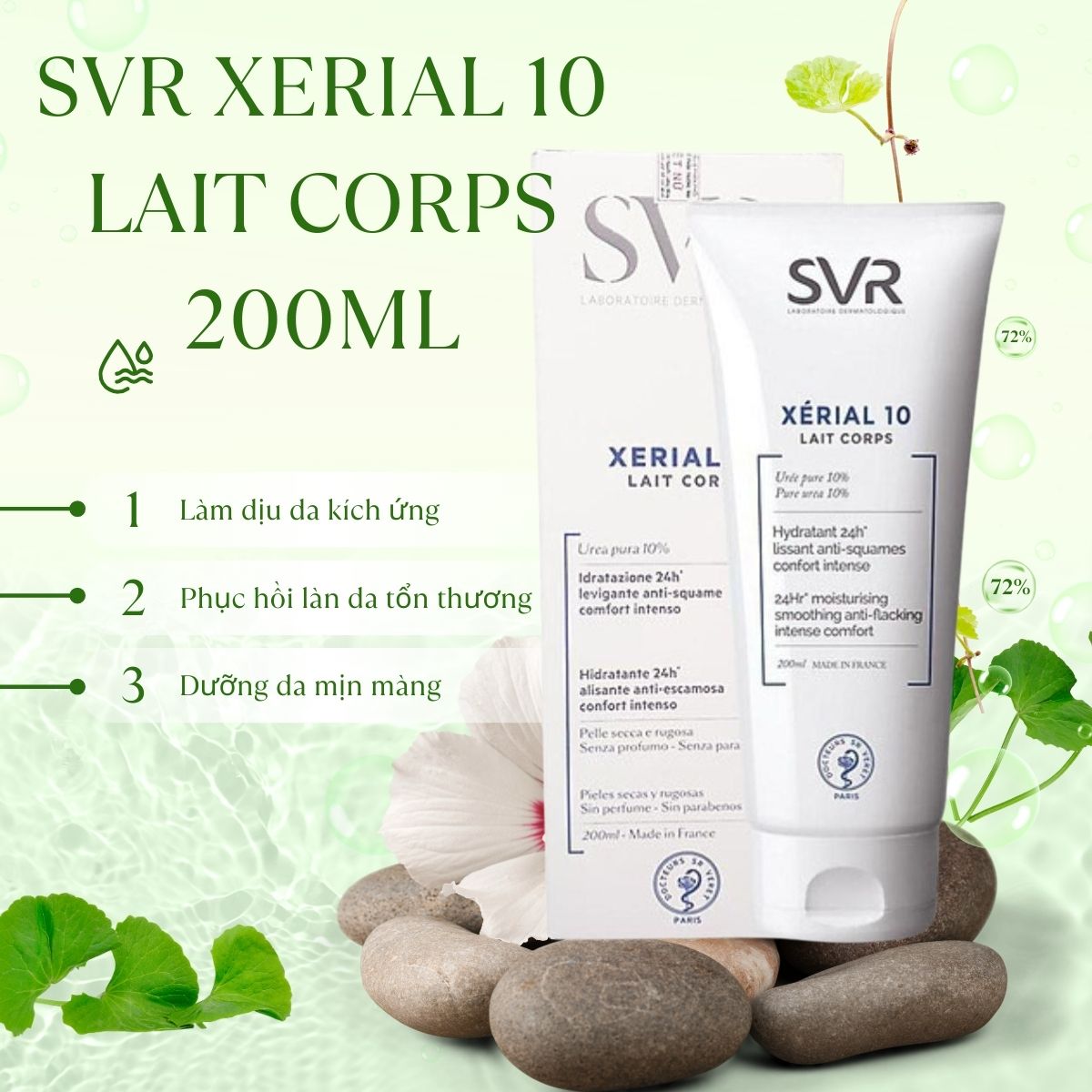 Công dụng sản phẩm dưỡng da SVR Xerial 10 Lait Corps 200ml