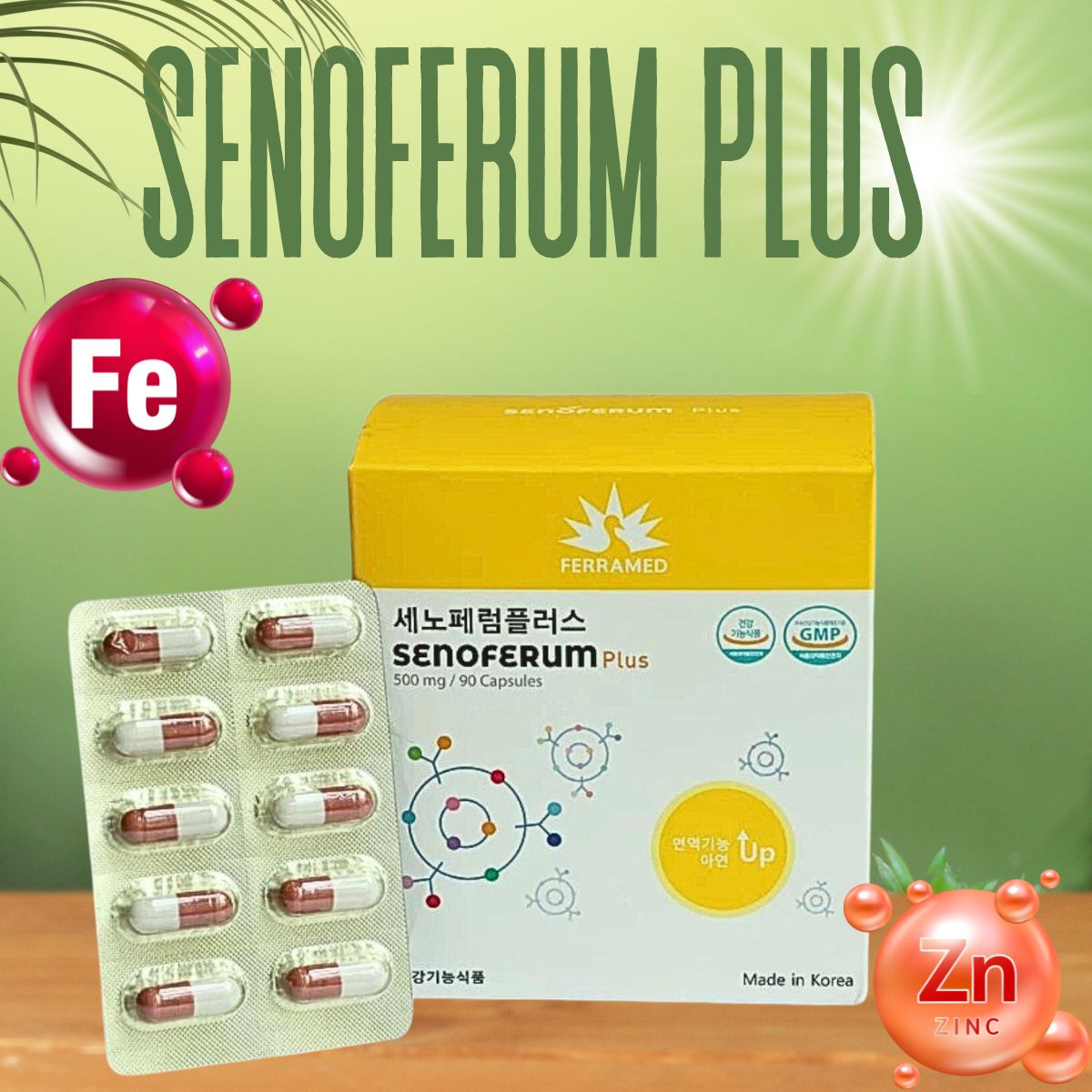 Senoferum Plus với hai thành phần chính là sắt và kẽm