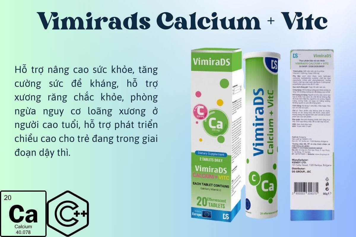 Vimirads Calcium + Vitc hỗ trợ bổ sung vitamin C và calci