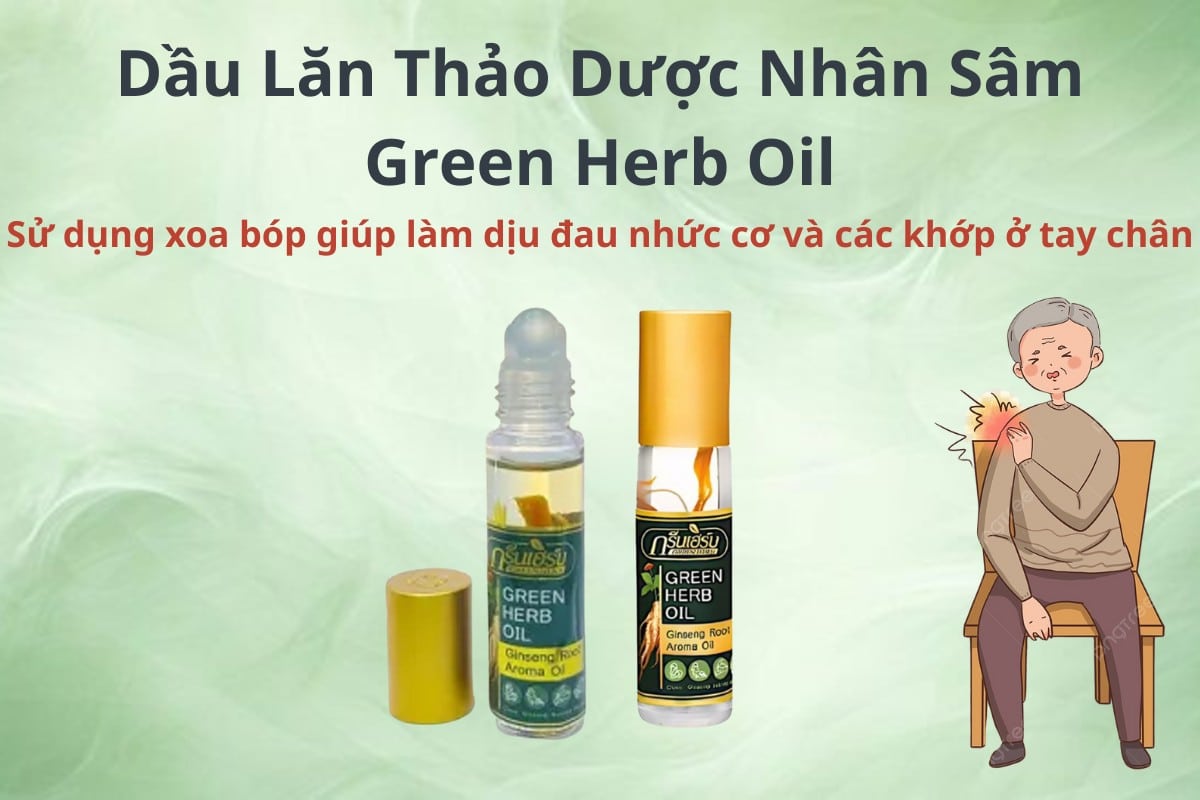 Dầu Lăn Thảo Dược Nhân Sâm Green Herb Oil 8ml Thái Lan làm dịu đau nhức cơ