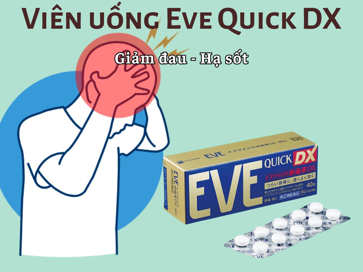 Viên uống Eve Quick DX là thuốc không kê đơn hỗ trợ giảm đau nhanh chóng, đặc biệt hữu ích trong các cơn đau đầu, đau bụng kinh và đau răng mà vẫn nhẹ nhàng với dạ dày.