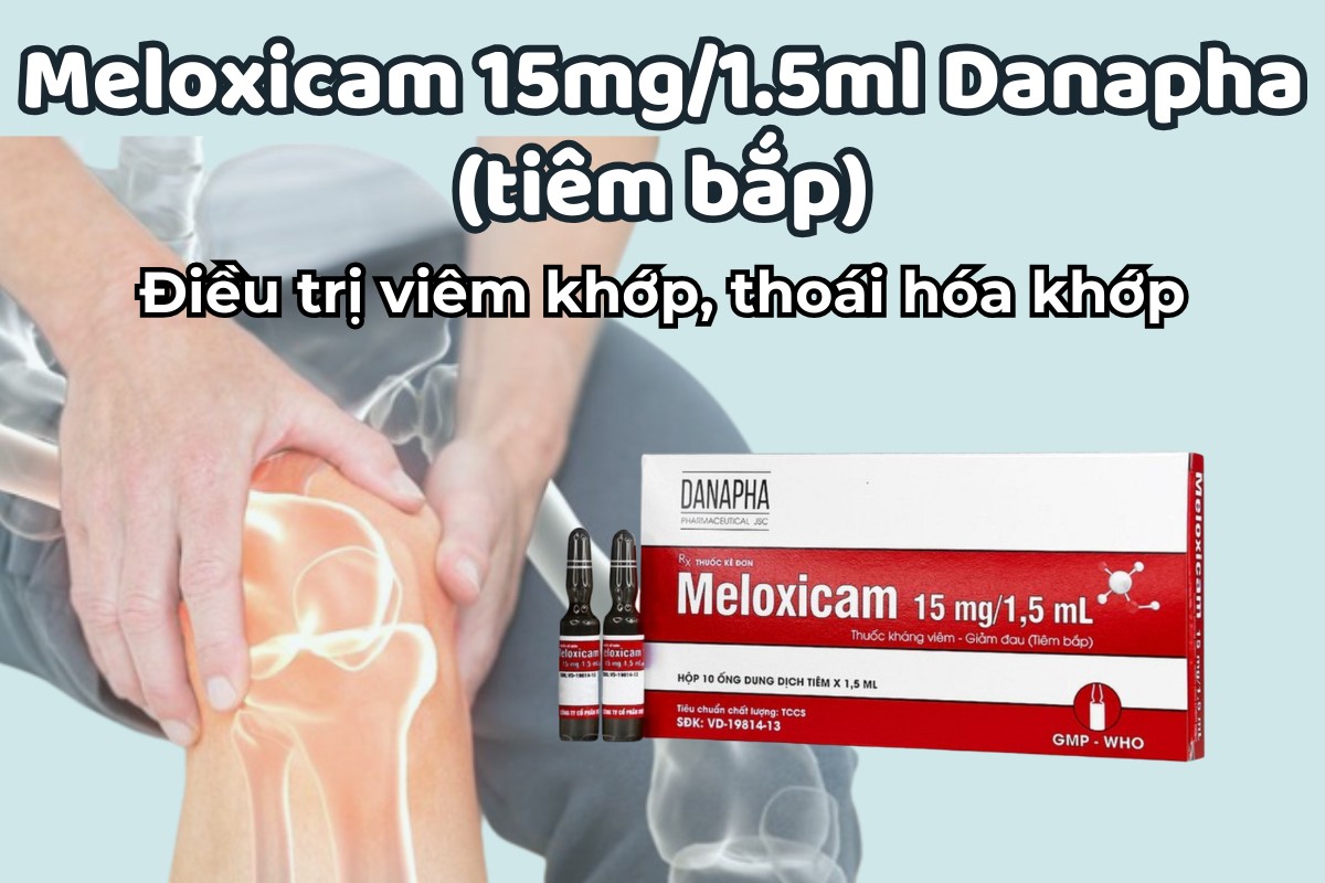 Dung dịch tiêm Meloxicam 15mg/1.5ml Danapha 9 Dung dịch tiêm Meloxicam 15mg/1.5ml Danapha điều trị viêm khớp, thoái hóa khớp