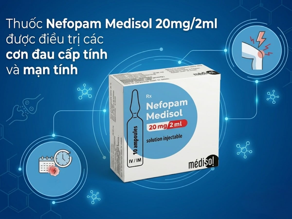 Nefopam Medisol 20mg/2ml điều trị cơn đau cấp và mạn tính