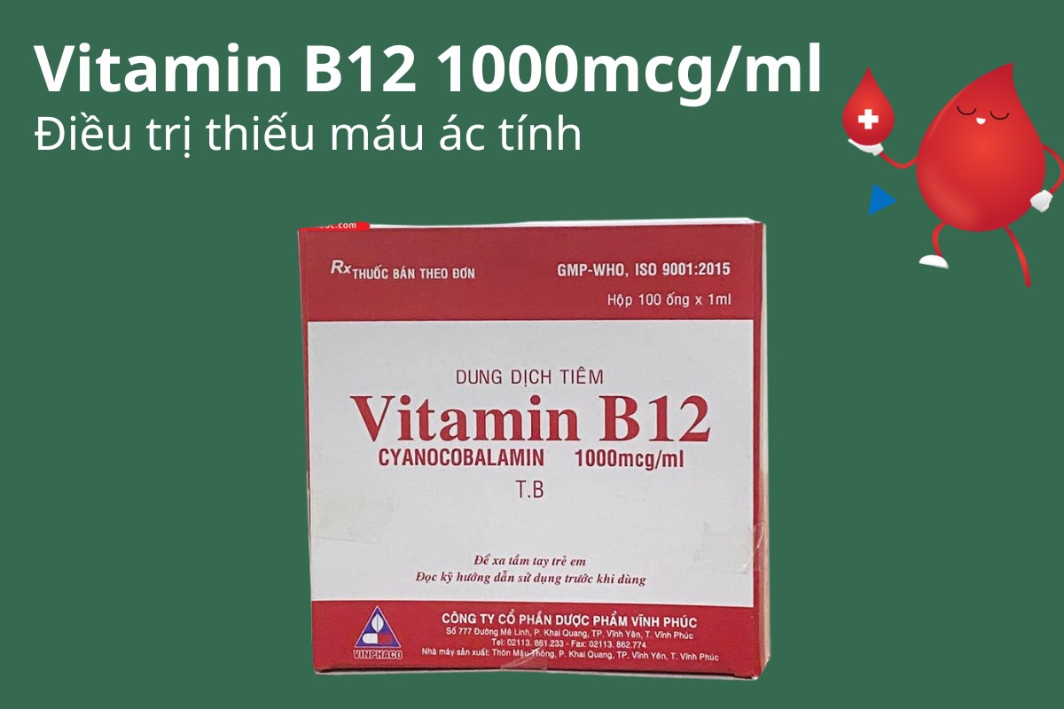 Vitamin B12 1000mcg/ml Vinphaco 9 Vitamin B12 1000mcg/ml Vinphaco điều trị thiếu máu ác tính
