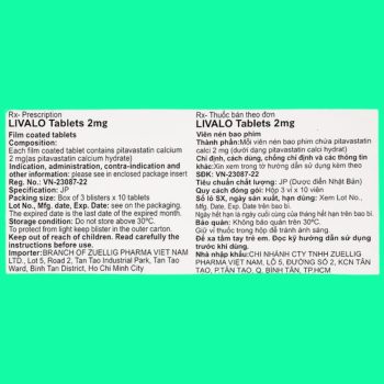 Thuốc Livalo Tablets 2mg có tác dụng hỗ trợ điều chỉnh chế độ ăn và thay đổi lối sống để hạ mỡ máu