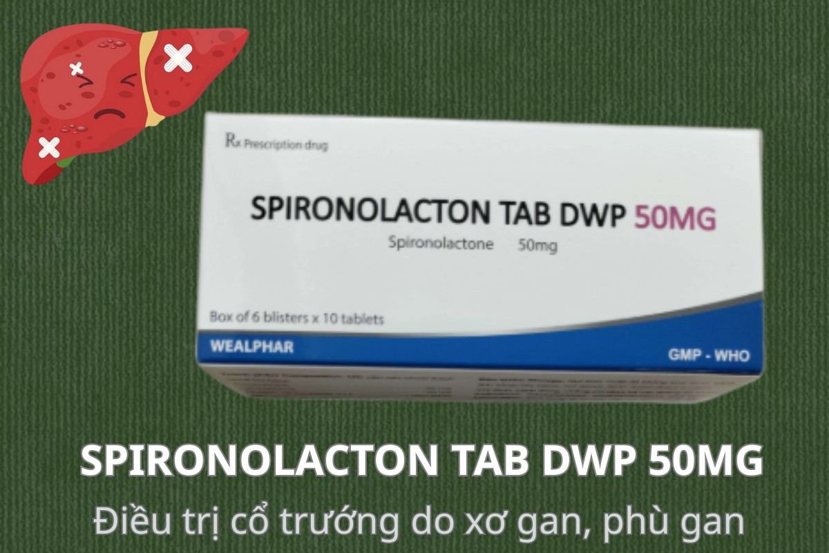 Spironolacton Tab DWP 50mg 6 Spironolacton Tab DWP 50mg điều trị cổ trướng do xơ gan, phù gan